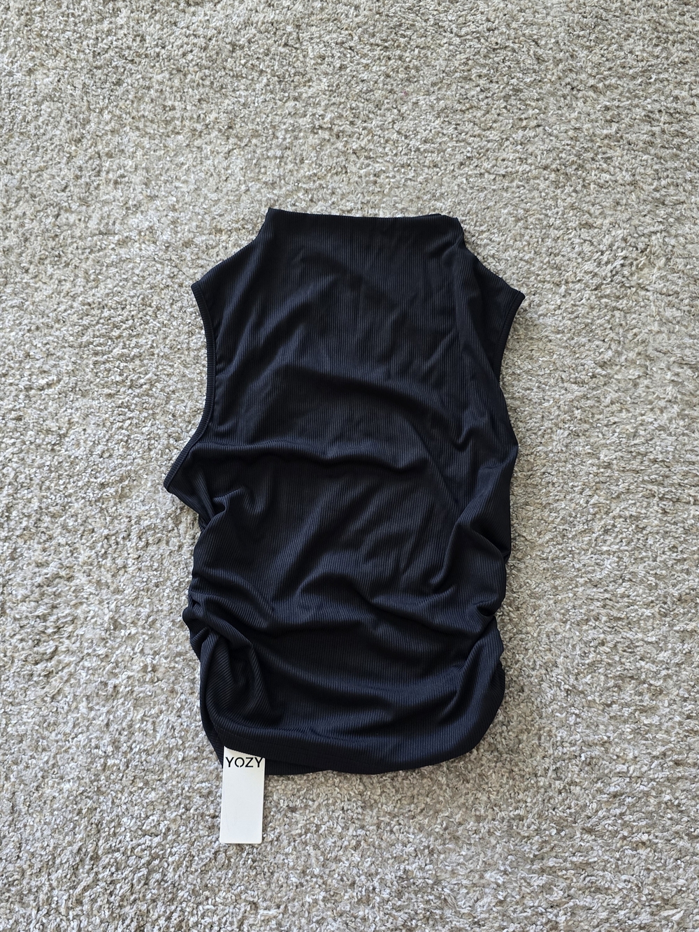 YOZY Women’s Black Sleeveless Mock Neck Rouched Tank, Fits M/L, Minimalist NWT